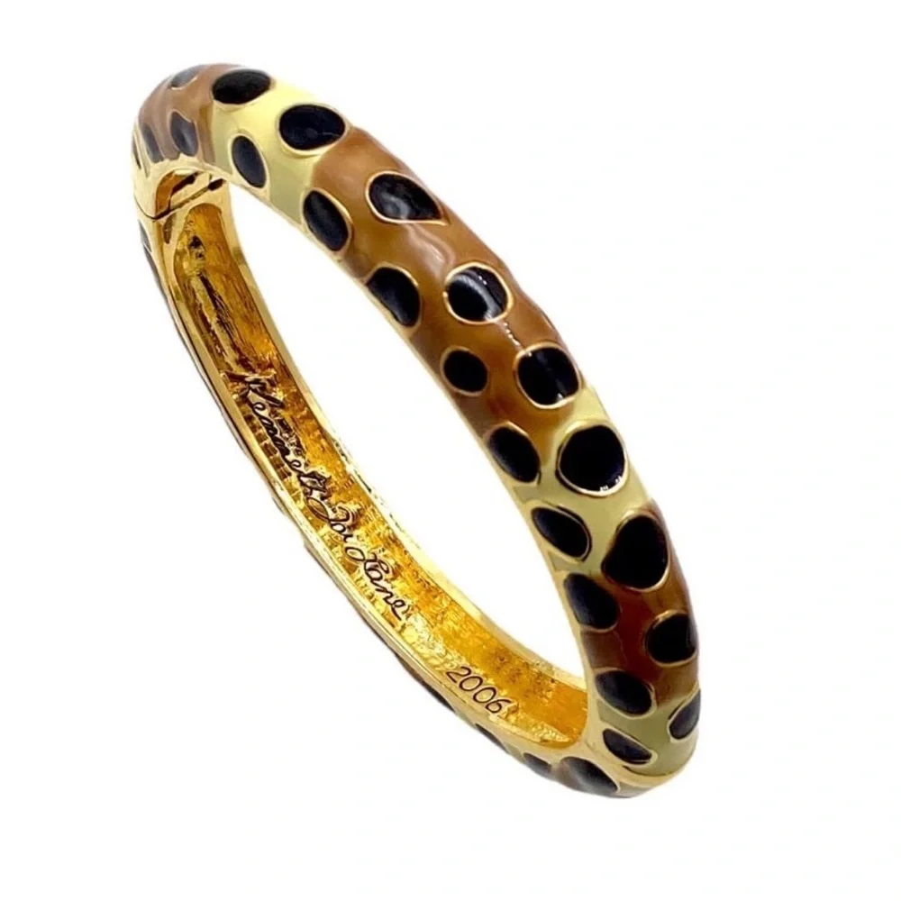 Kenneth Jay Lane Exotic Safari Enamel Tiger & Leopard  Bangle Bracelets 2006 - Picture 4 of 9